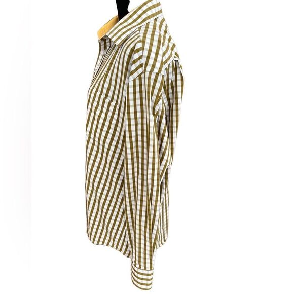 ALFRED DUNHILL Slim Fit olive green/white plaid 100% cotton shirt , size XXXL. - Picture 3 of 6